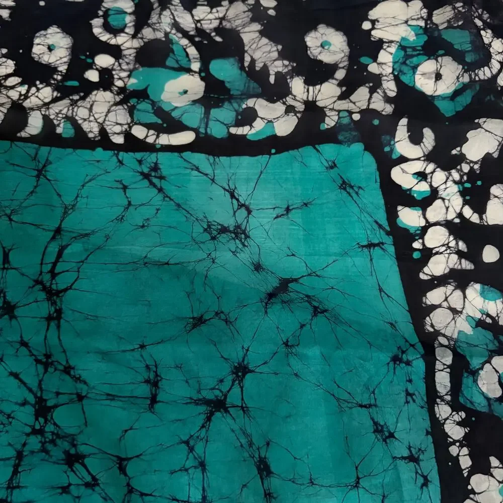 100% Silk Abstract Shibori Tie Dye Scarf Teal Blue Boho Eclectic Native Square